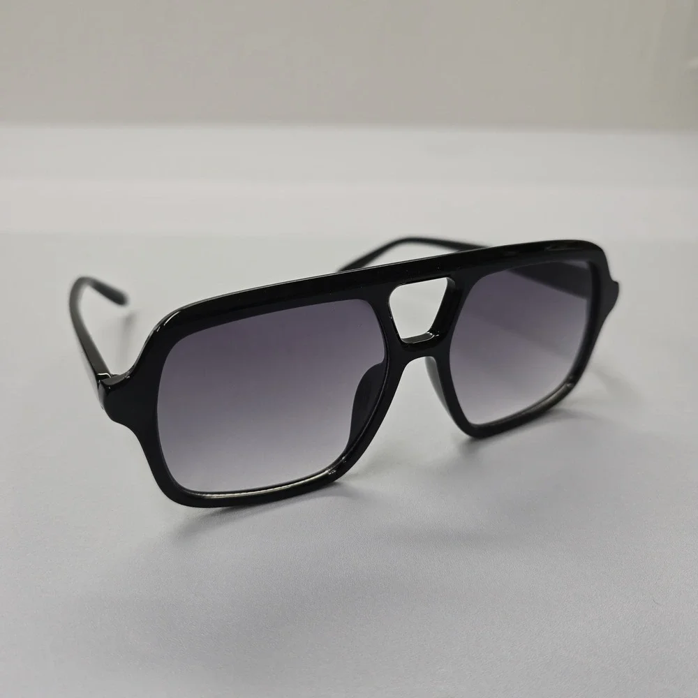 Black Oversized Square Aviator Sunglasses UV400 Protection 80976 Retro 70s Style